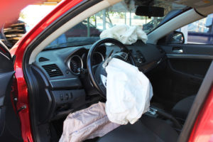View of worked airbags in modern car